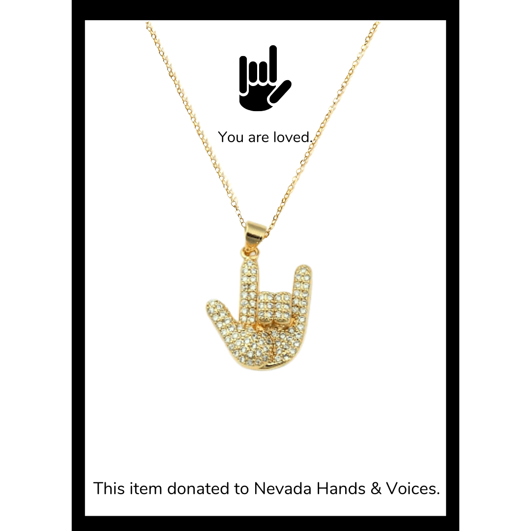 ASL I Love You Hand 18K Gold Plated Necklace with Micro Pave Cubic Zirconia - The Kindness Cause