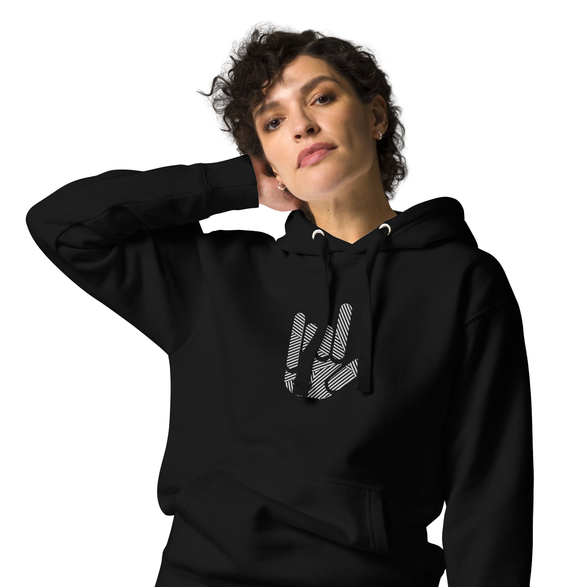 ASL I Love You Stripe Hand Unisex Black Embroidered Hoodie - The Kindness Cause