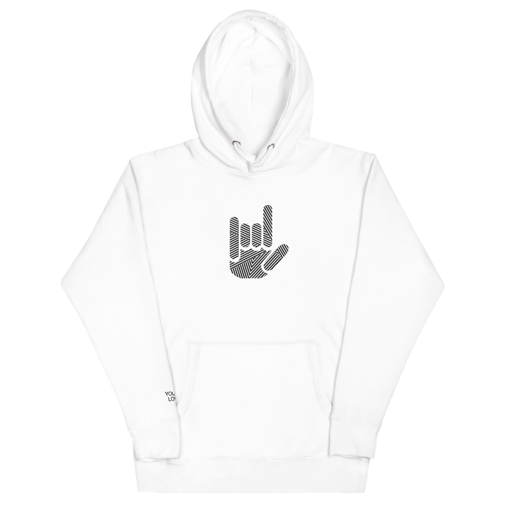 ASL I Love You Stripe Hand Unisex White Embroidered Hoodie - The Kindness Cause