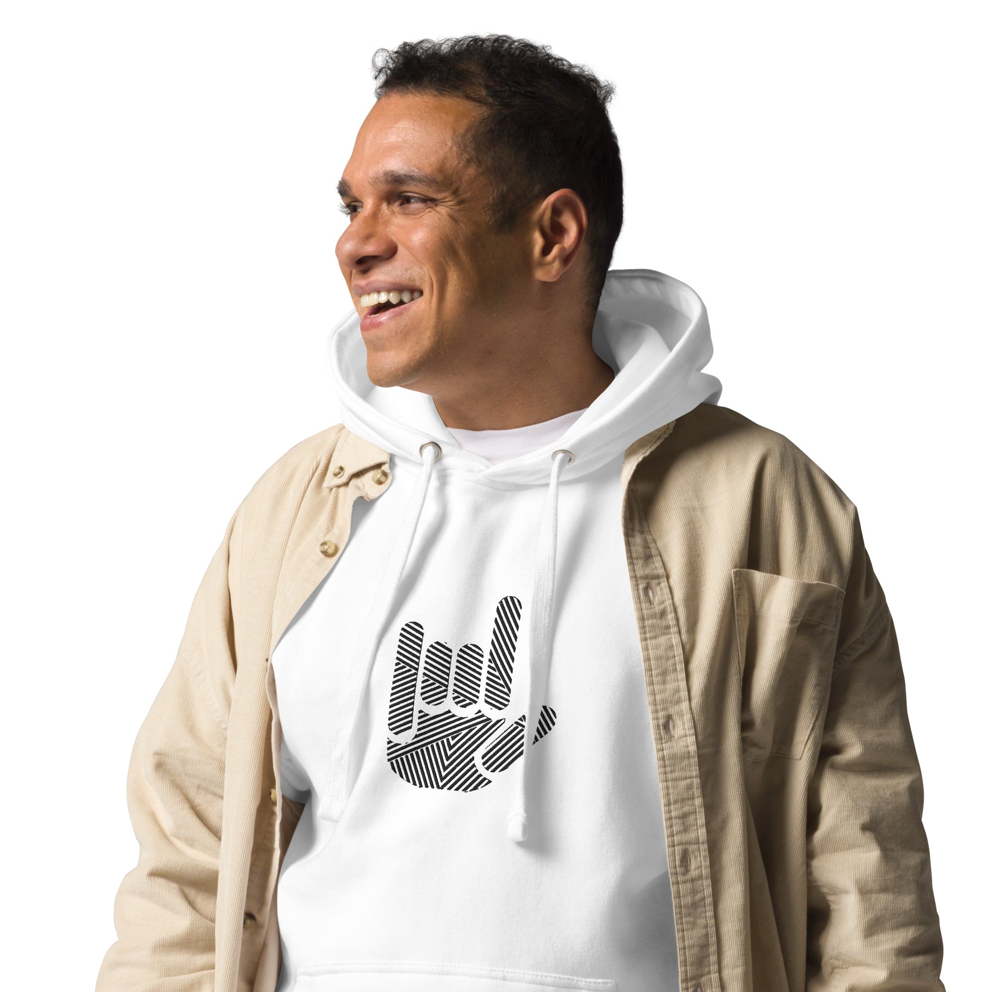 ASL I Love You Stripe Hand Unisex White Embroidered Hoodie - The Kindness Cause