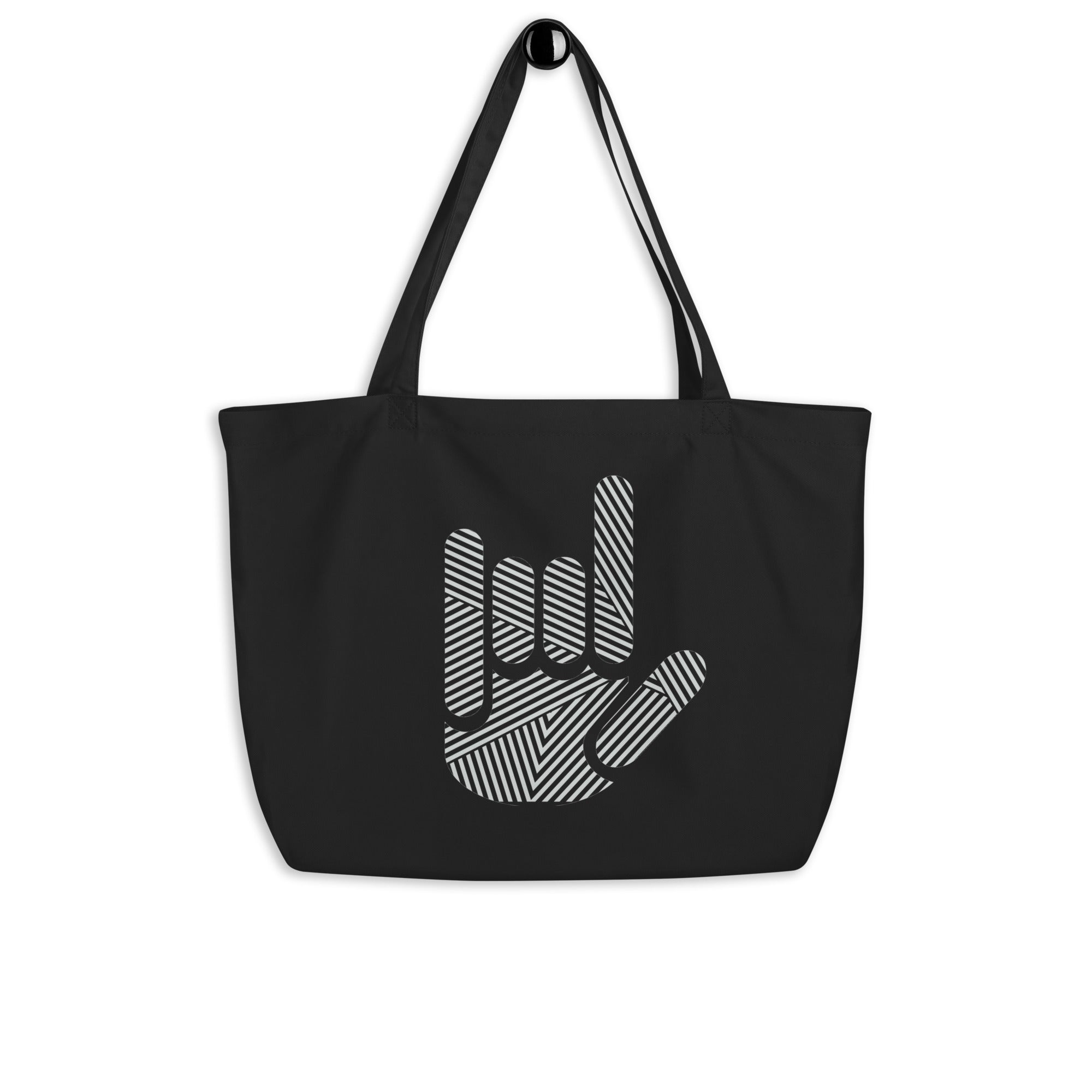 ASL I Love You Stripe Hands Large Organic Tote Bag - The Kindness Cause