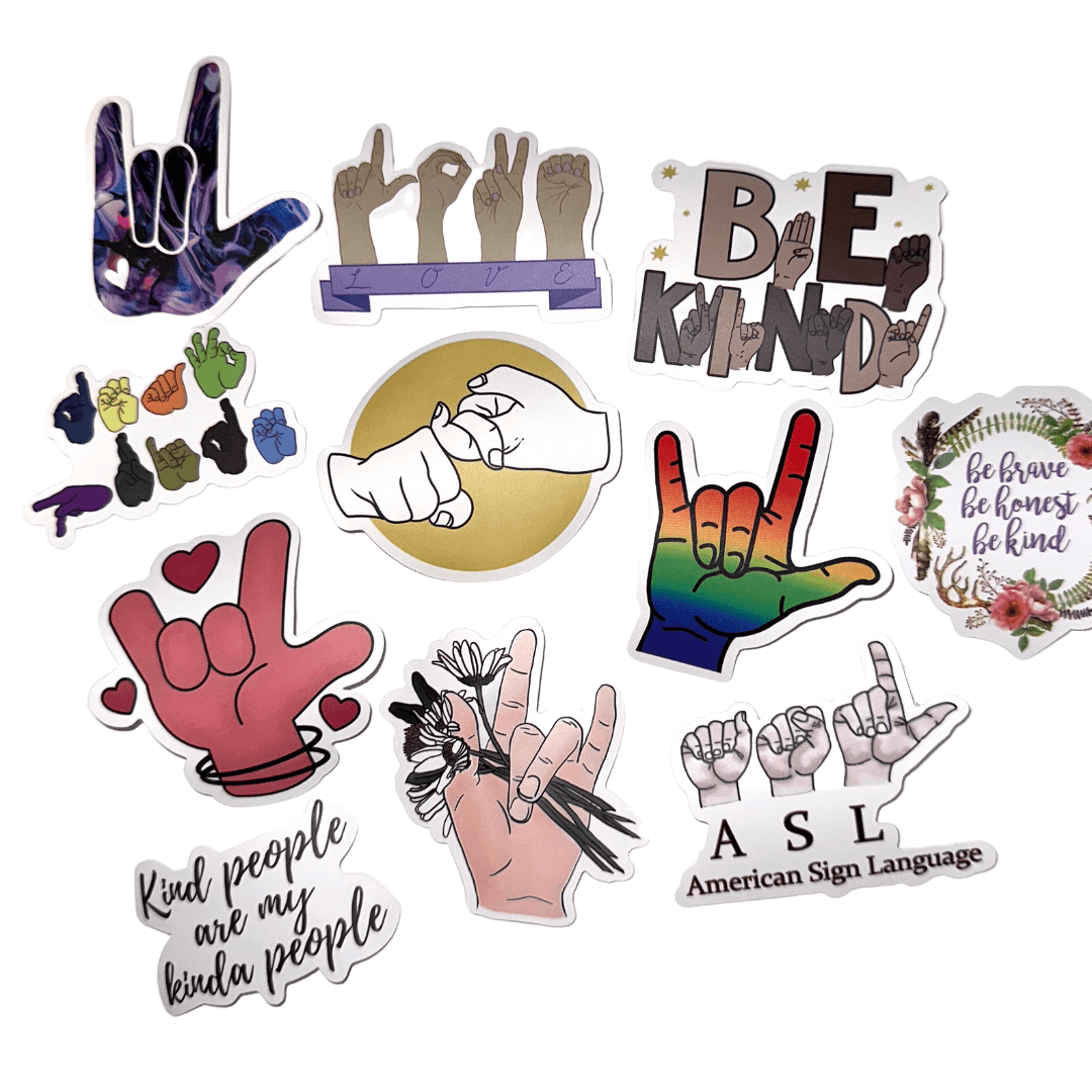 Assorted Mix of 11 Different ASL Vinyl Stickers - The Kindness Cause