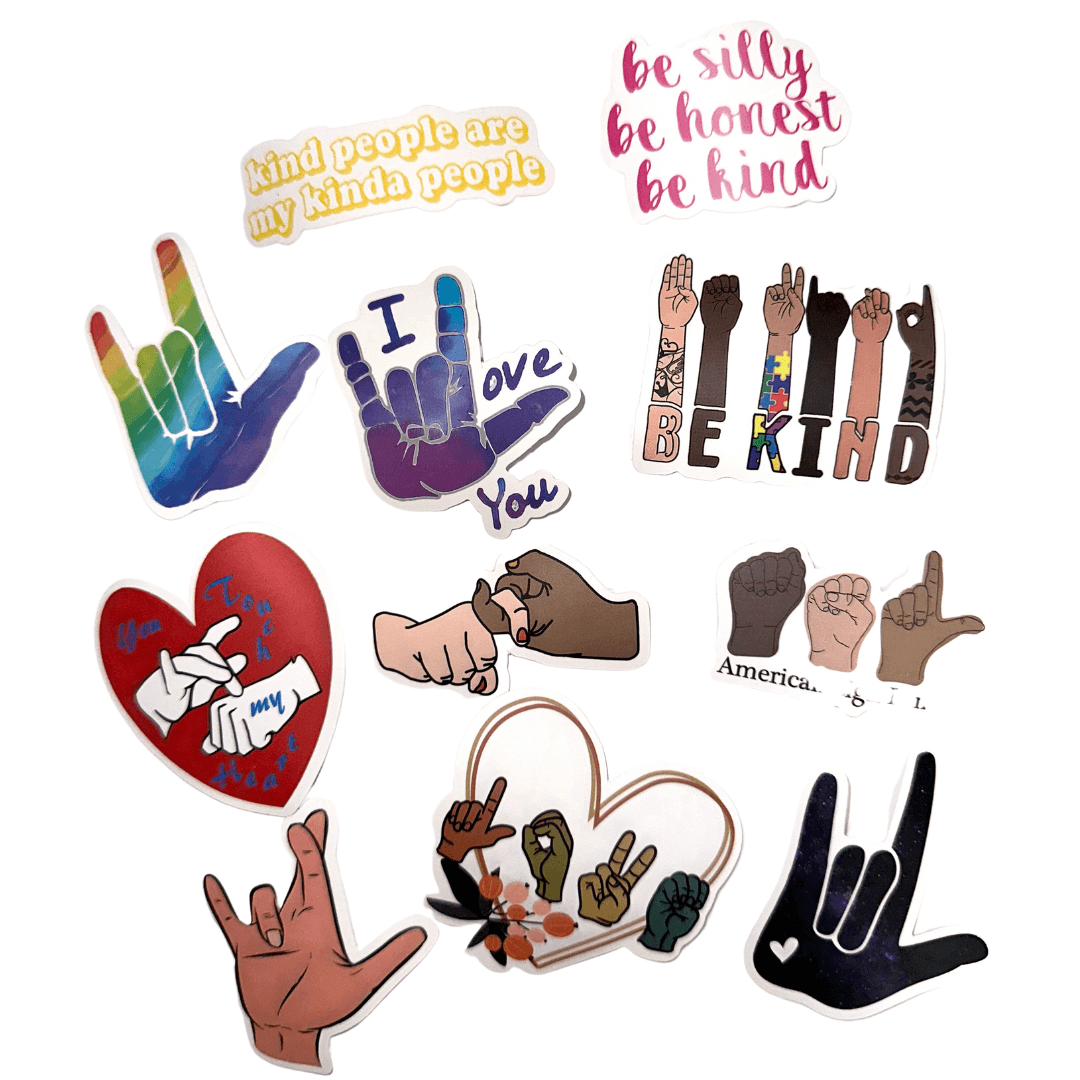 Assorted Mix of 11 Different ASL Vinyl Stickers - The Kindness Cause