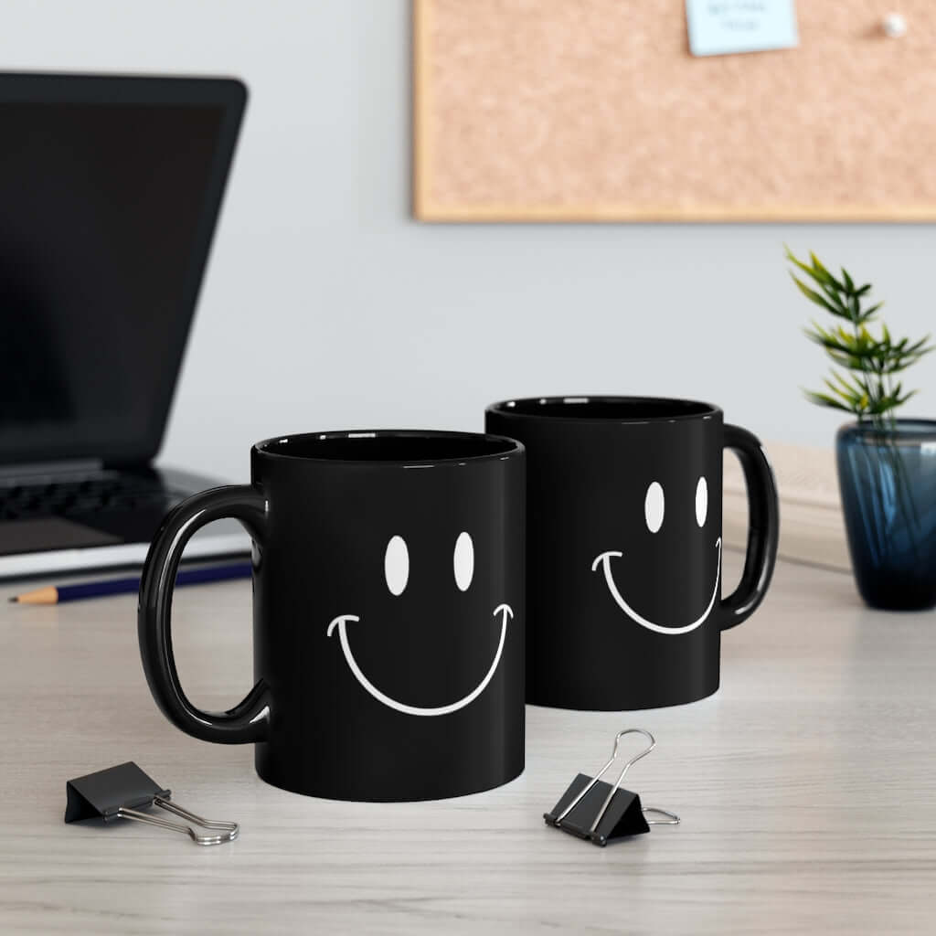 Be Happy 11 oz. Black Mug - The Kindness Cause Gifts That Give Back For Coworkers