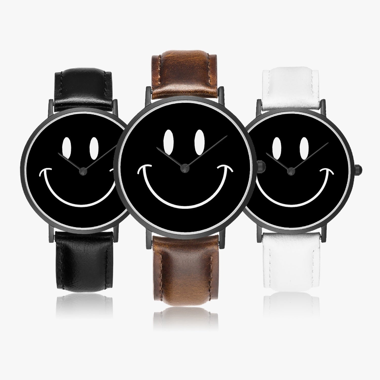Be Happy Black Smiley Face Ultra-Thin Leather Strap Quartz Watch - The Kindness Cause