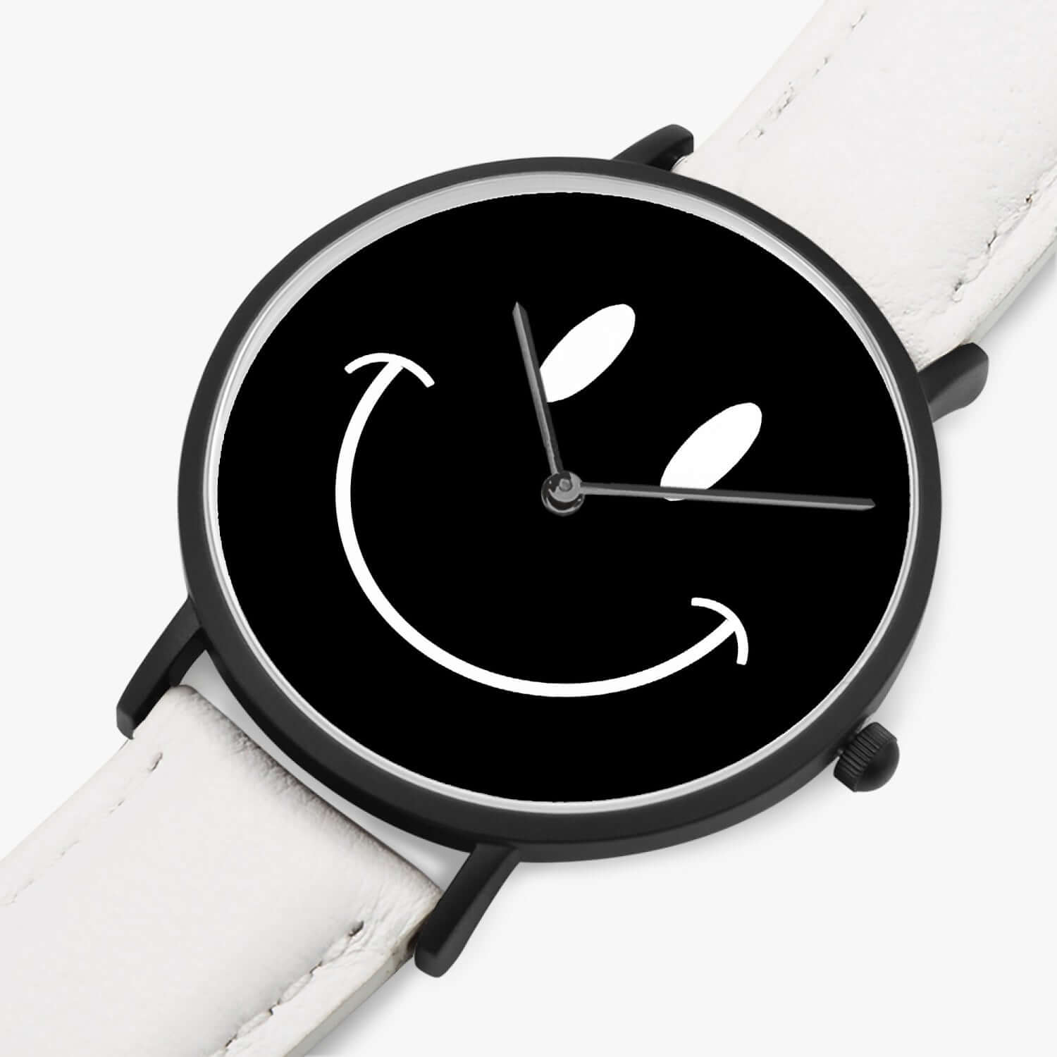 Be Happy Black Smiley Face Ultra-Thin Leather Strap Quartz Watch - The Kindness Cause Graduation Gifts