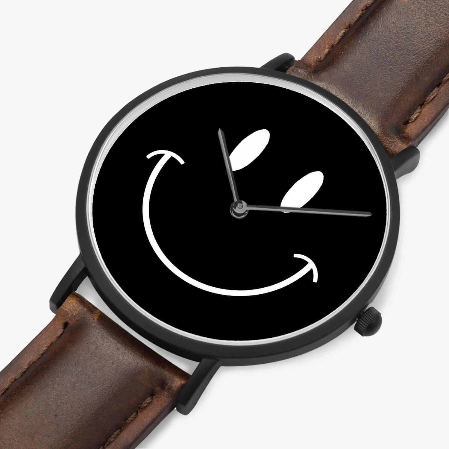 Be Happy Black Smiley Face Ultra-Thin Leather Strap Quartz Watch - The Kindness Cause