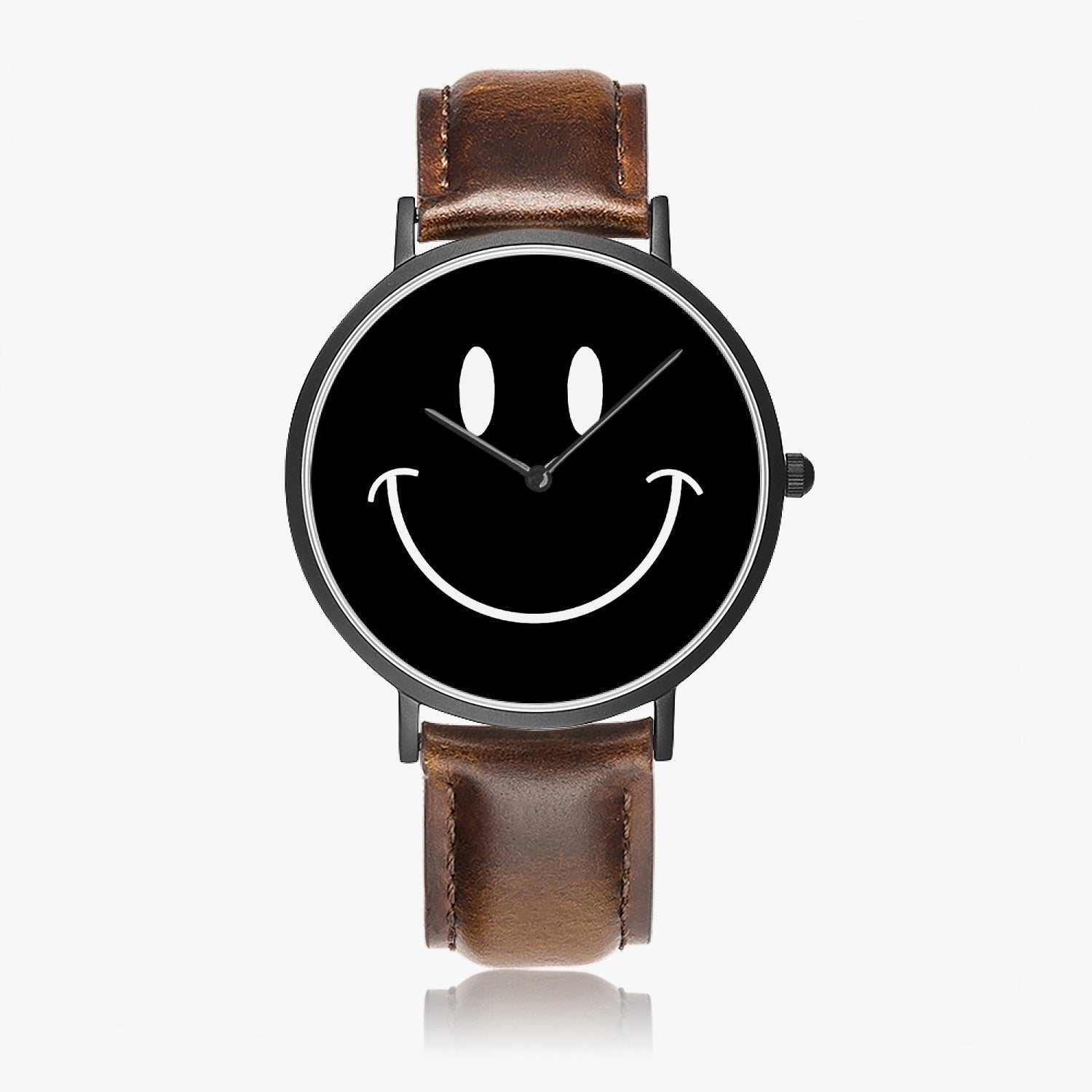 Be Happy Black Smiley Face Ultra-Thin Leather Strap Quartz Watch - The Kindness Cause Father's Day Gift Ideas That Give Back