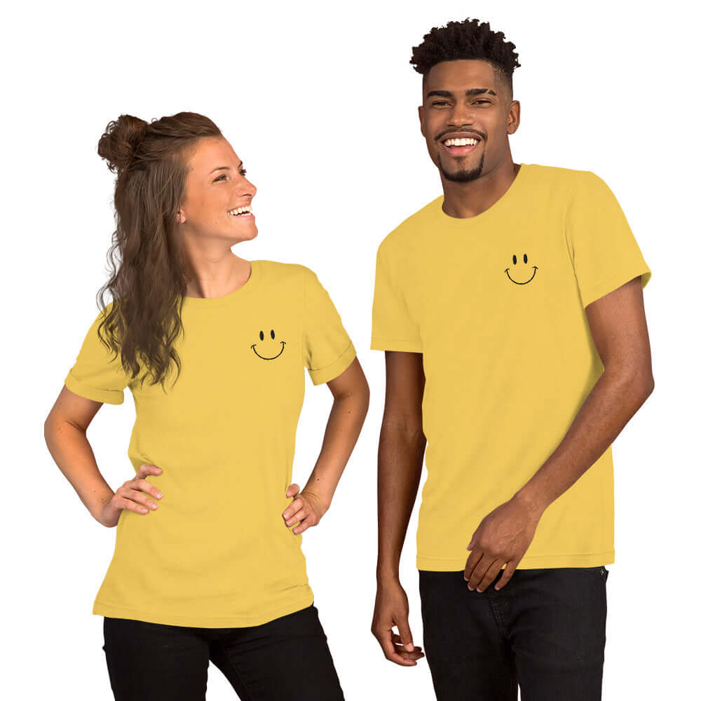 Be Happy Embroidered Short-Sleeve Unisex T-Shirt - The Kindness Cause