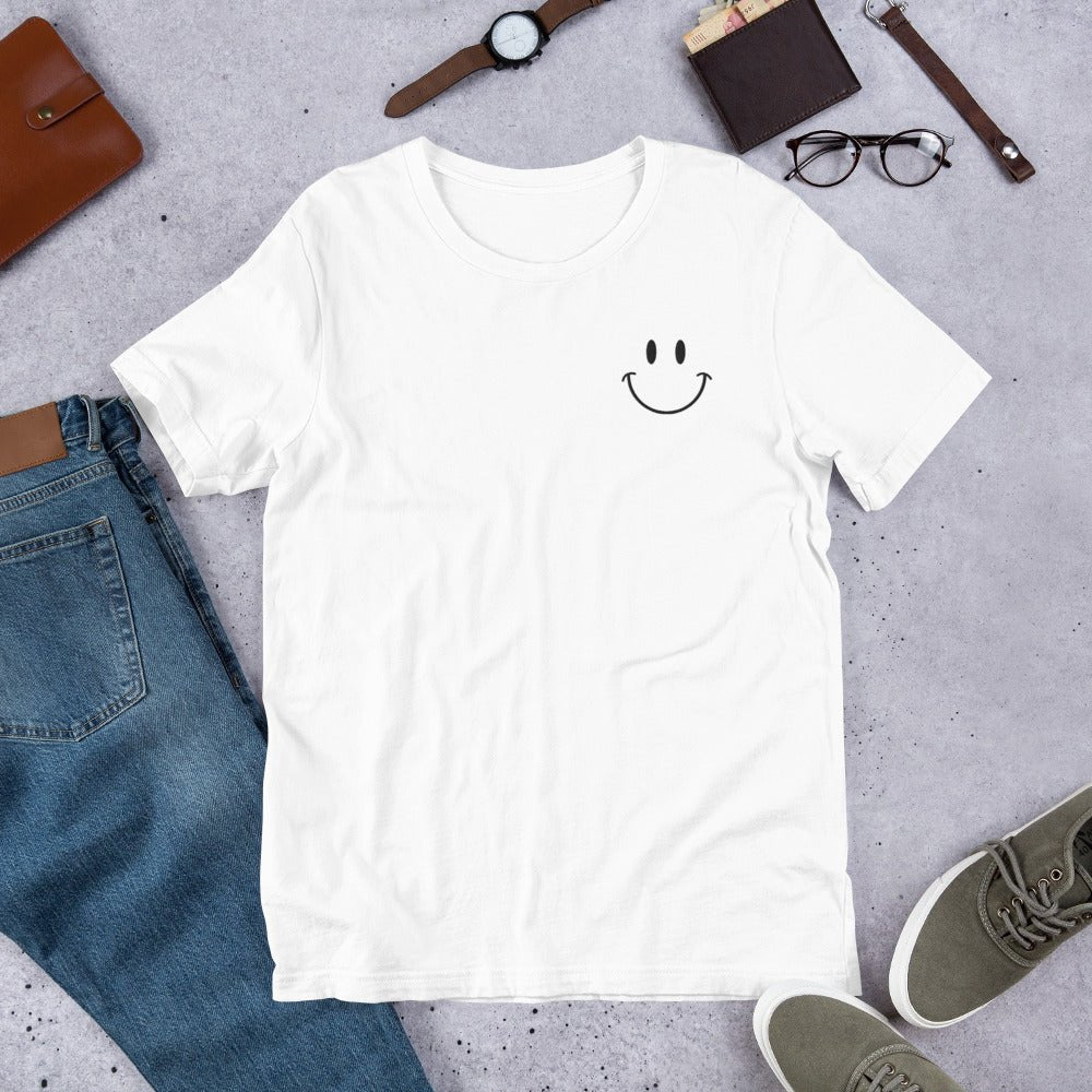 Be Happy Embroidered Short-Sleeve Unisex T-Shirt - The Kindness Cause Charity tshirt