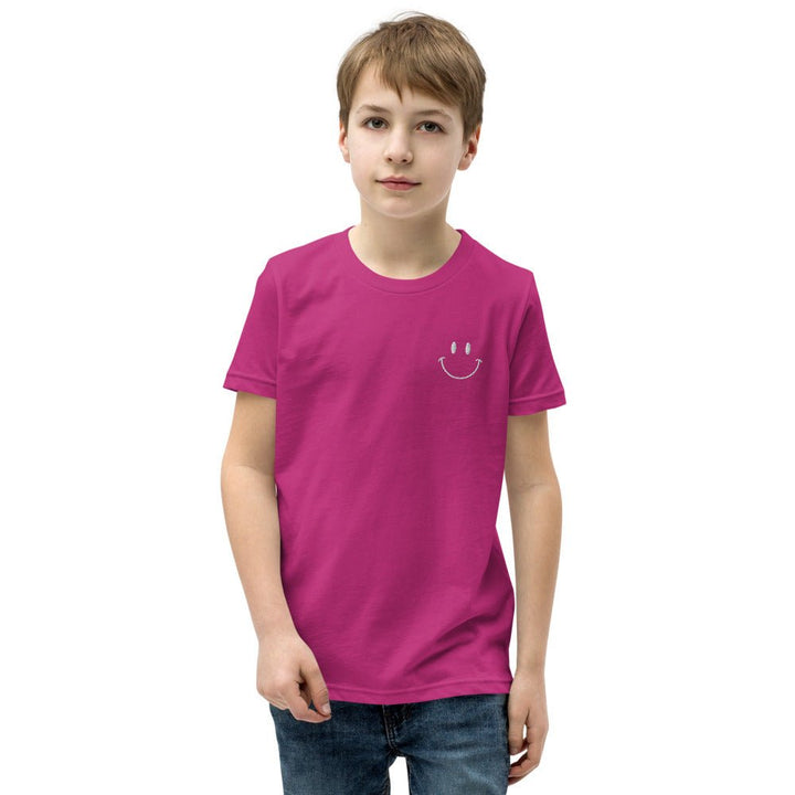 Be Happy Embroidered Unisex Youth Short Sleeve T-Shirt - The Kindness Cause
