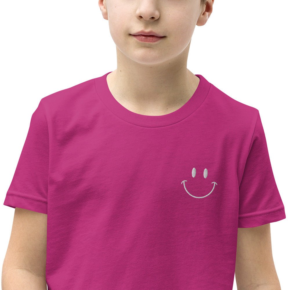Be Happy Embroidered Unisex Youth Short Sleeve T-Shirt - The Kindness Cause