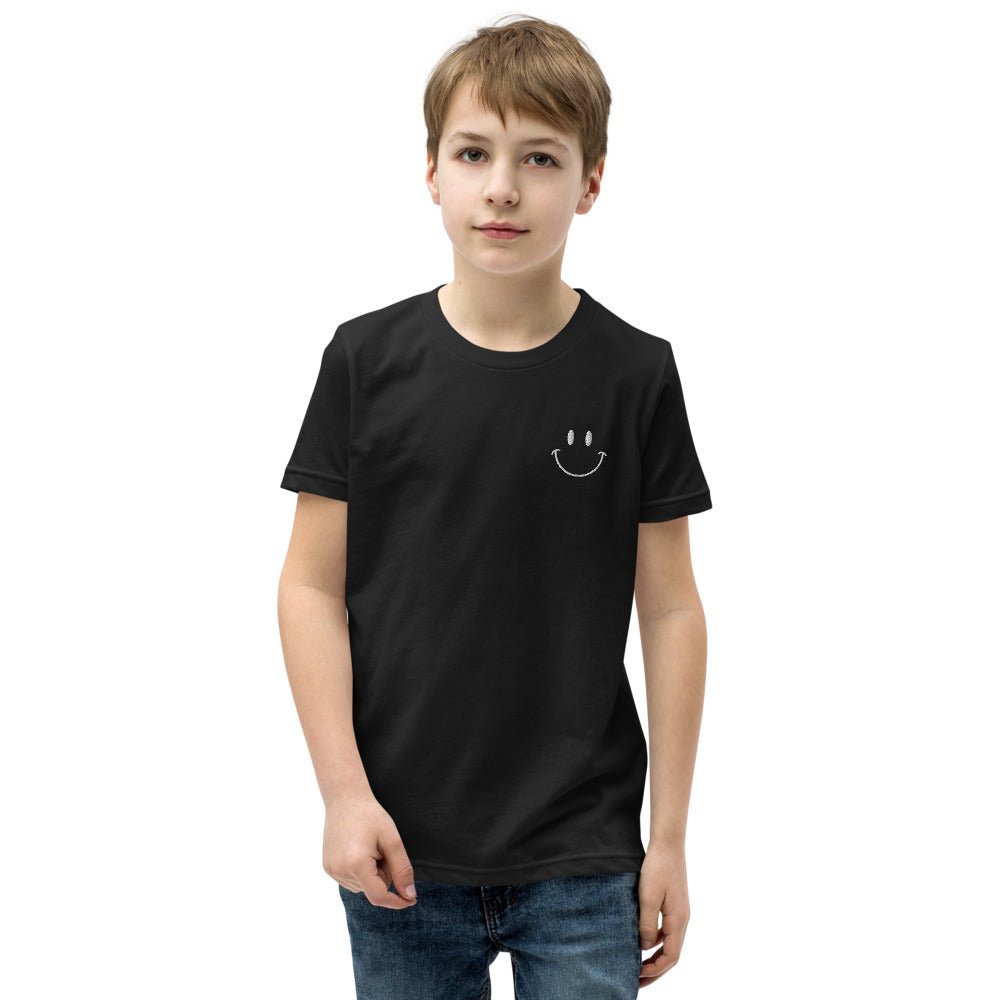 Be Happy Embroidered Unisex Youth Short Sleeve T-Shirt - The Kindness Cause