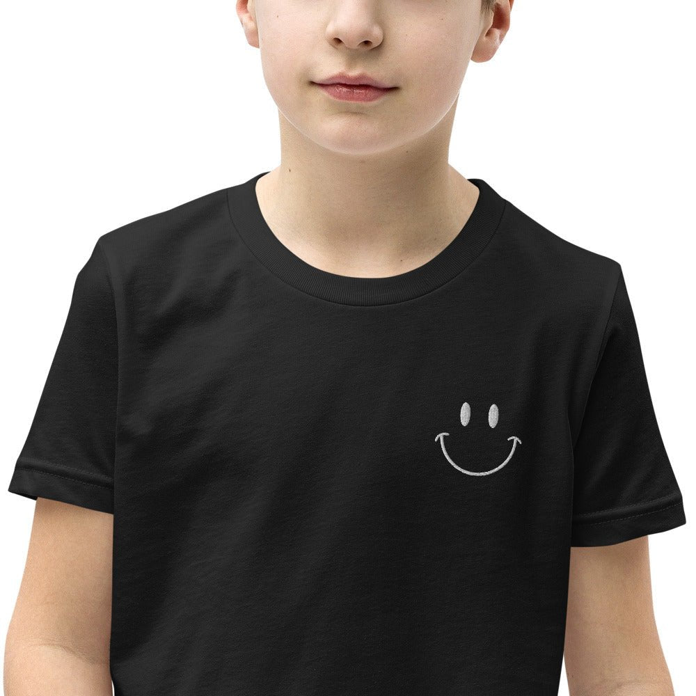 Be Happy Embroidered Unisex Youth Short Sleeve T-Shirt - The Kindness Cause