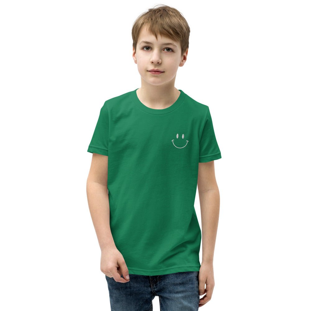 Be Happy Embroidered Unisex Youth Short Sleeve T-Shirt - The Kindness Cause