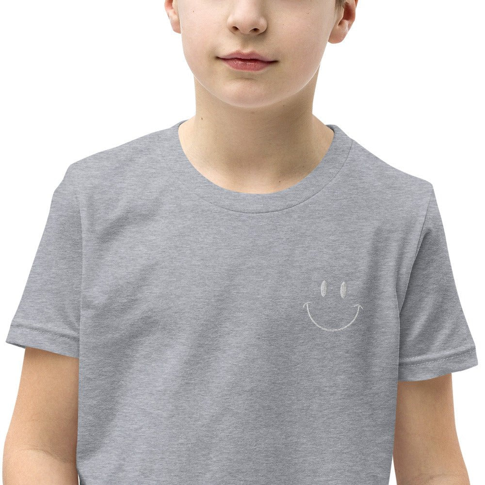 Be Happy Embroidered Unisex Youth Short Sleeve T-Shirt - The Kindness Cause