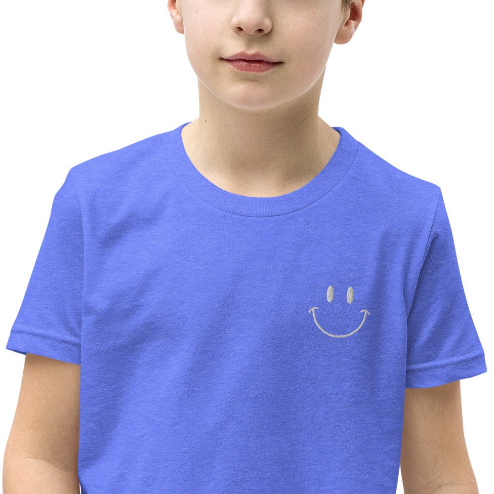 Be Happy Embroidered Unisex Youth Short Sleeve T-Shirt - The Kindness Cause