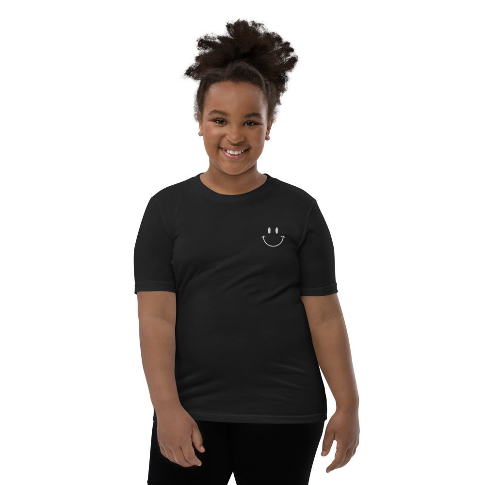 Be Happy Embroidered Unisex Youth Short Sleeve T-Shirt - The Kindness Cause