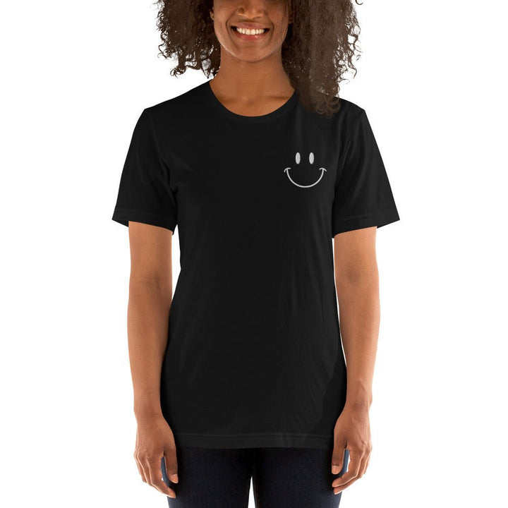 Be Happy White Embroidered Unisex Short Sleeve T-shirt - The Kindness Cause