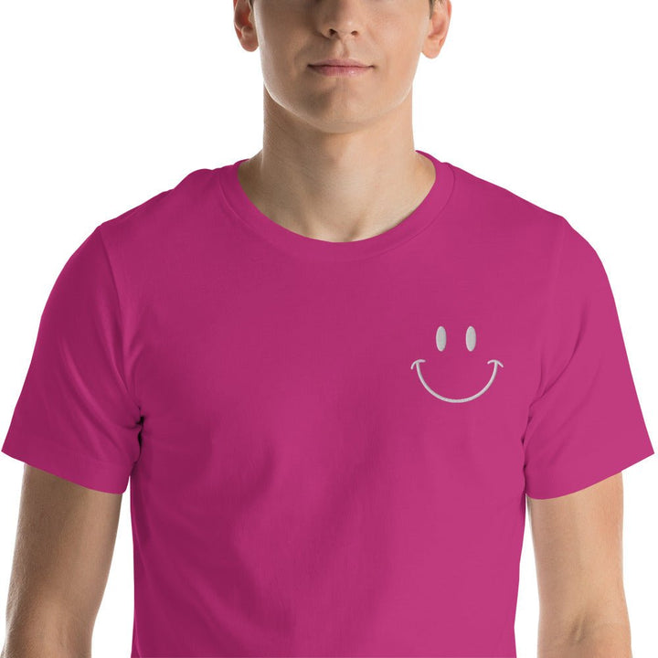 Be Happy White Embroidered Unisex Short Sleeve T-shirt - The Kindness Cause