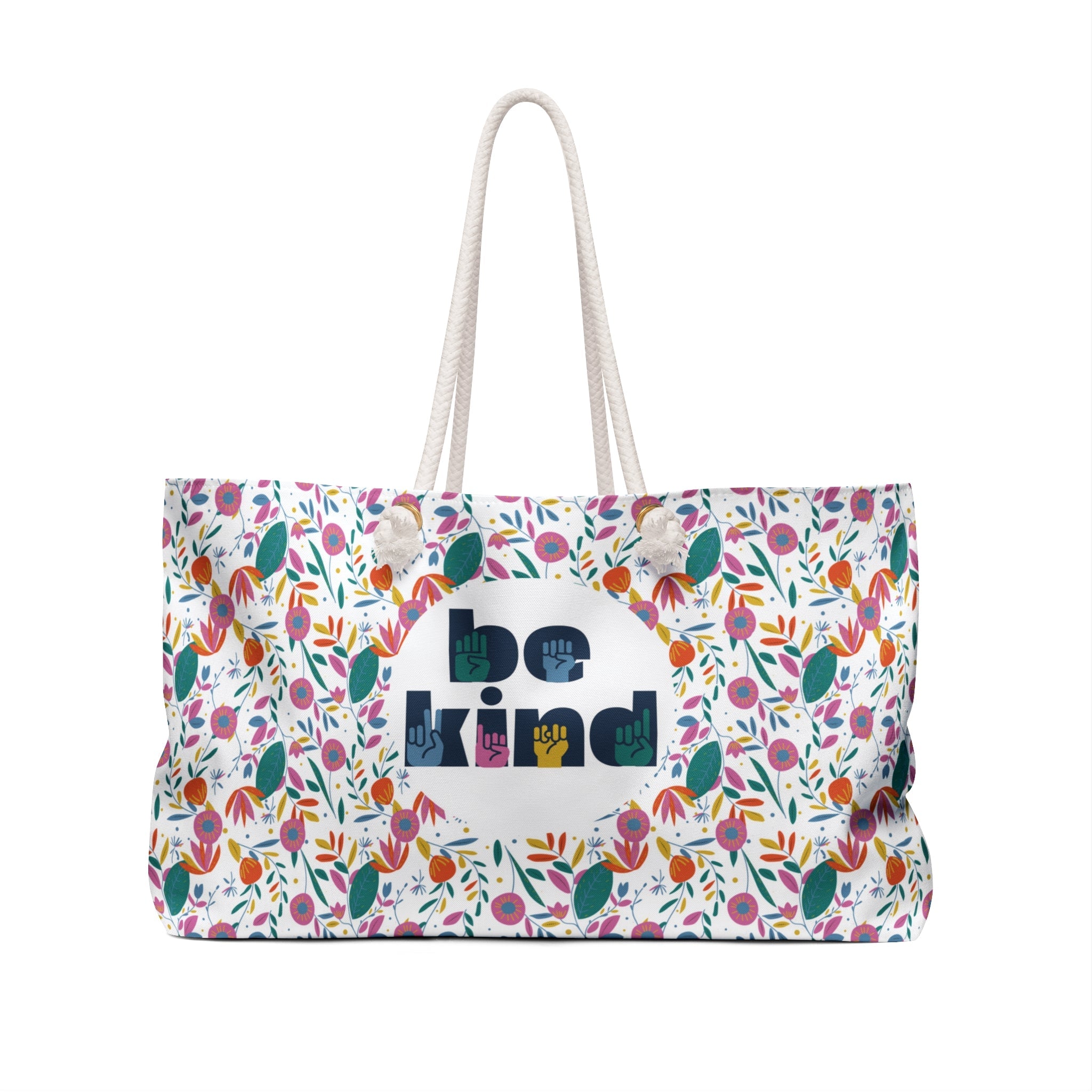 Be Kind Floral ASL Large Rope Tote Bag - The Kindness Cause