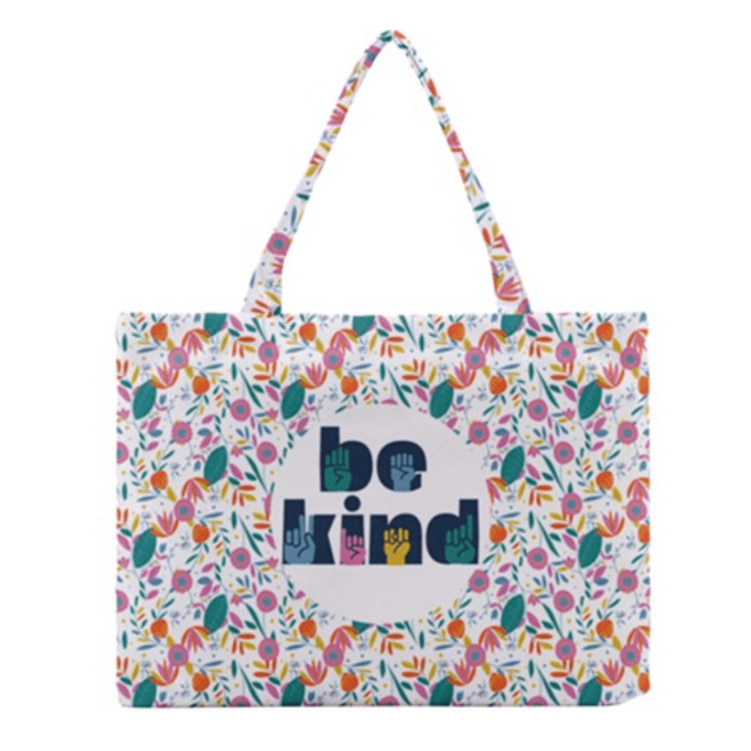 Be Kind Floral Canvas All Over Print Small Tote - The Kindness Cause