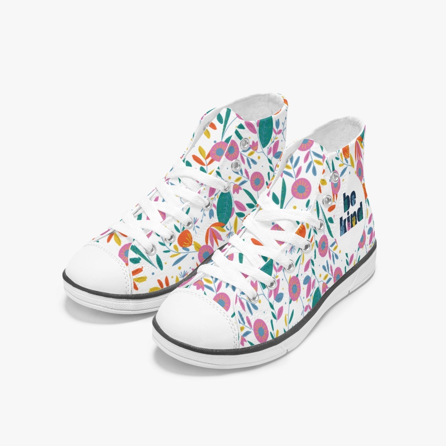 Be Kind Floral Kids High Top Canvas Sneakers - The Kindness Cause