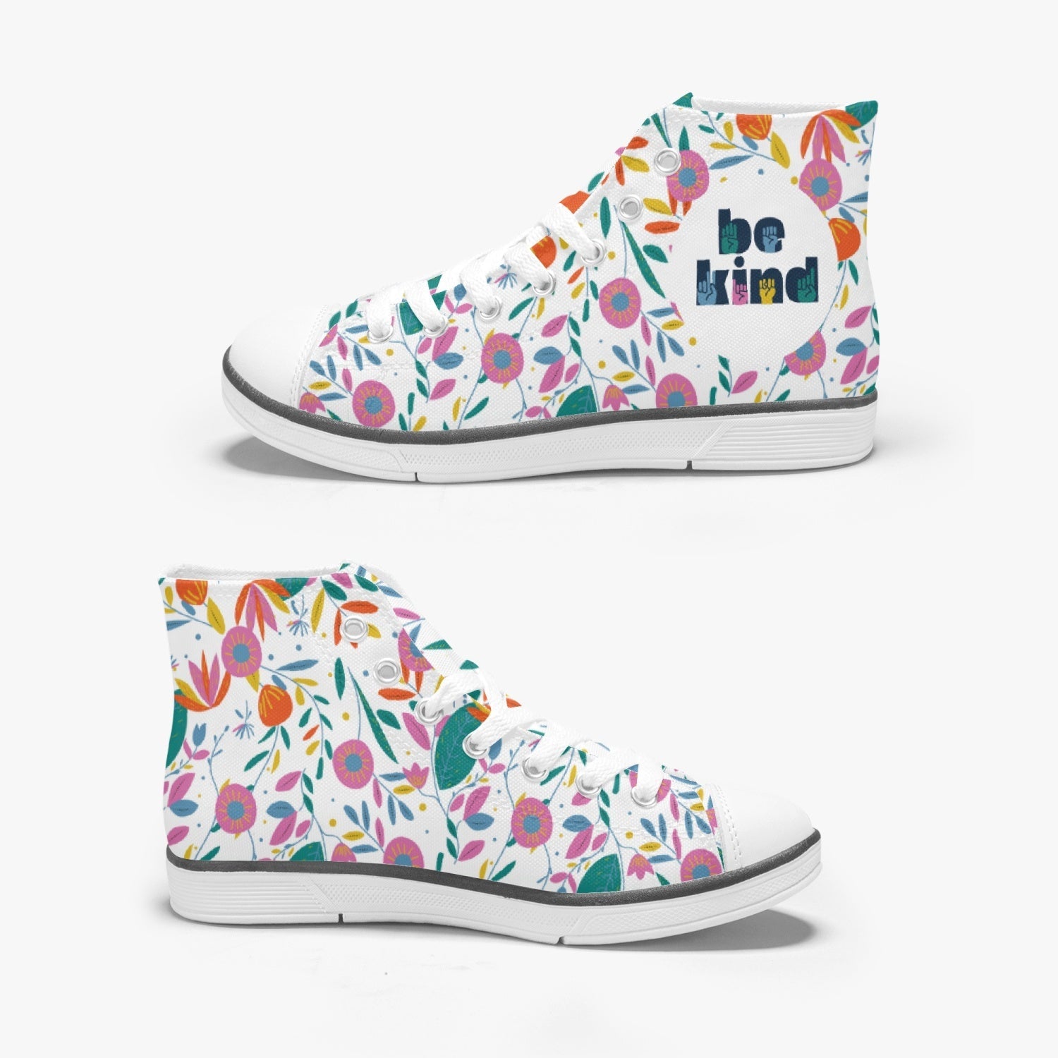 Be Kind Floral Kids High Top Canvas Sneakers - The Kindness Cause