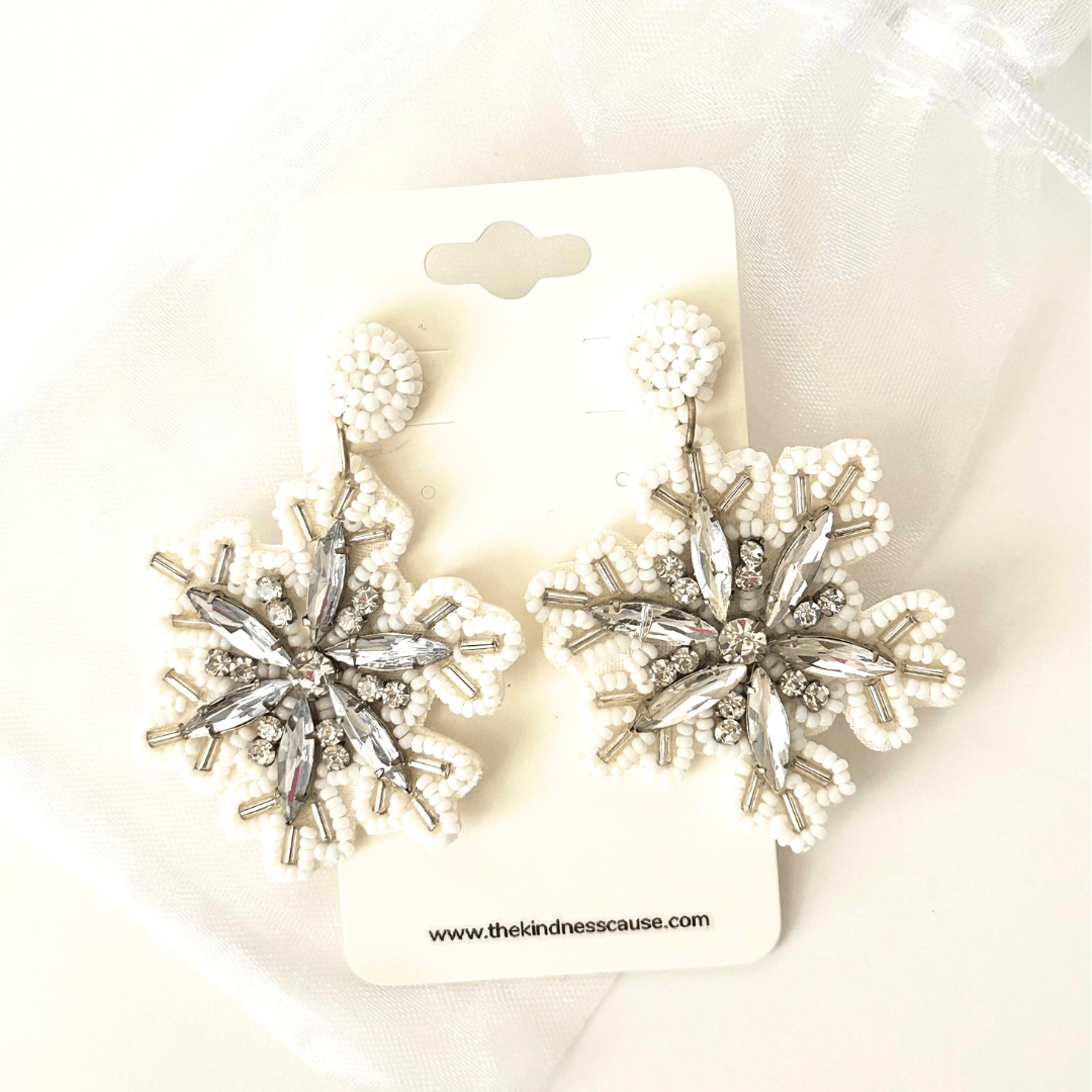 Beaded Snowflake & Rhinestone Holiday Drop Earrings - The Kindness Cause