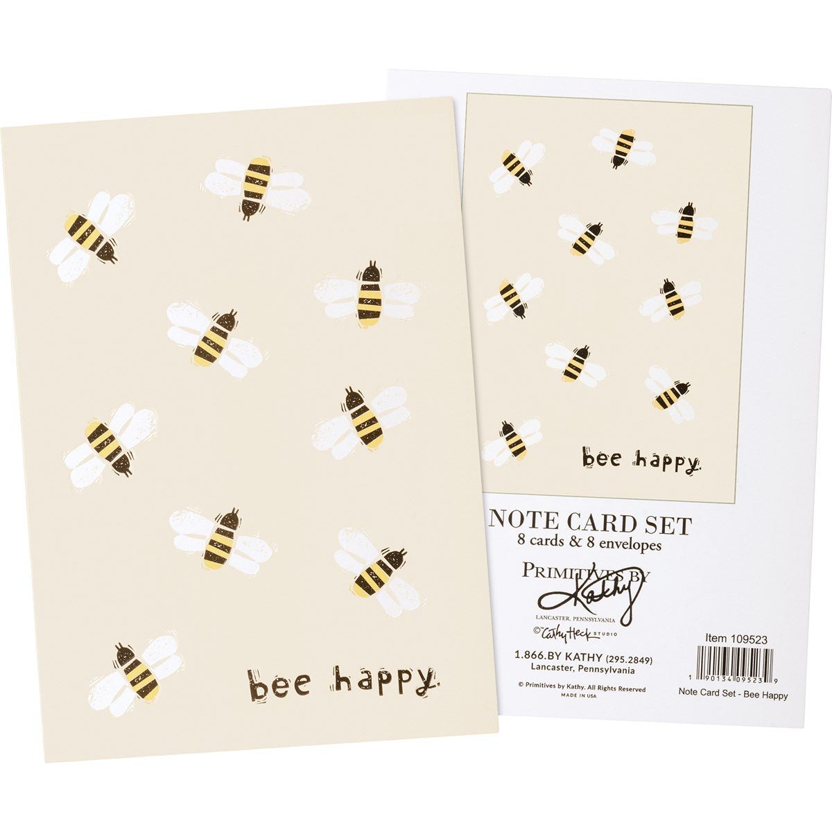 Bee Happy Set of 8 Notecards with Envelopes - The Kindness Cause Novelty Store
