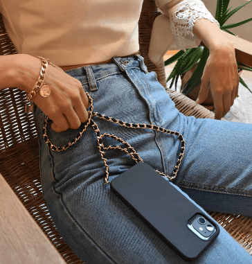 Black & Gold Tone Woven Adjustable Chain Crossbody Phone Strap - The Kindness Cause