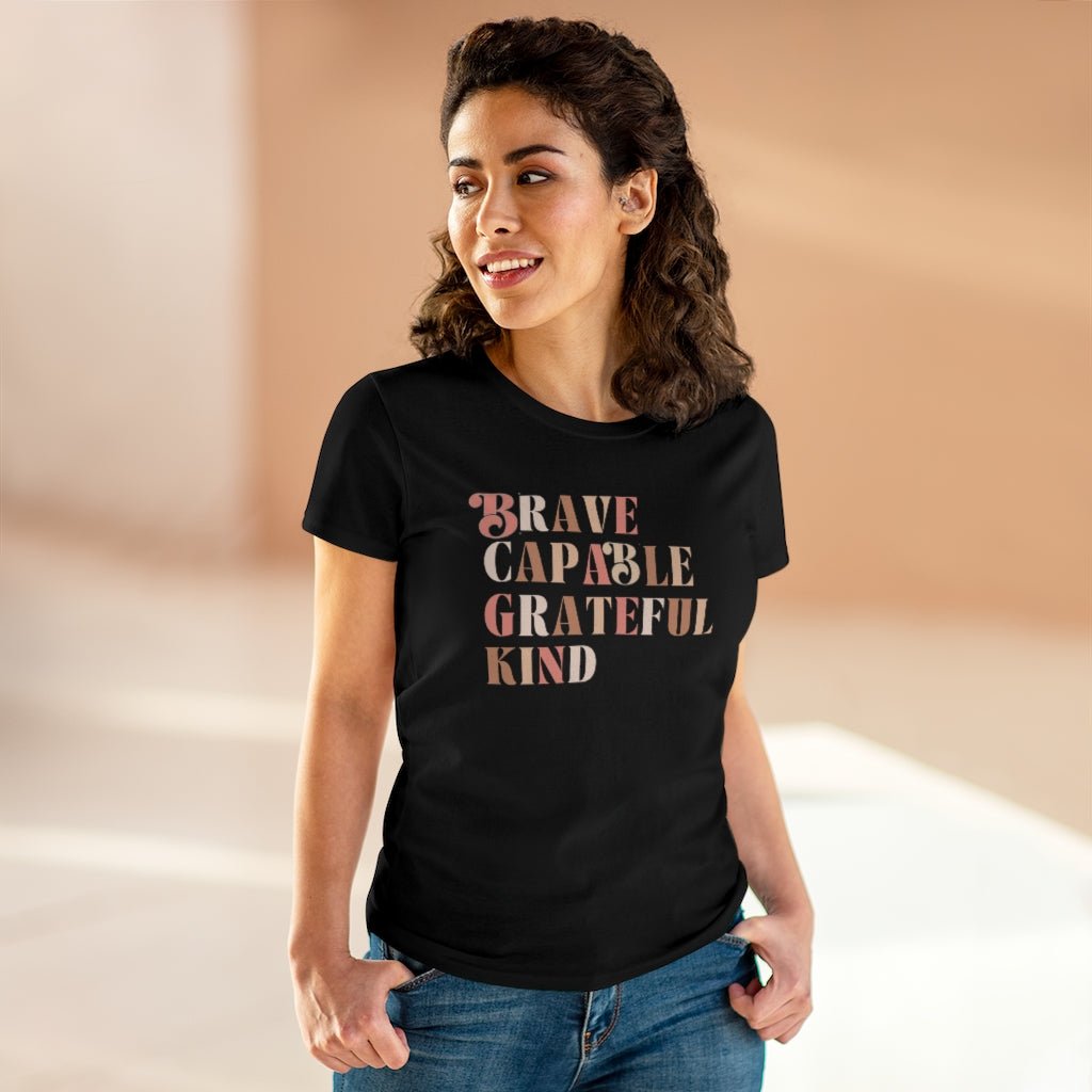 Brave, Capable, Grateful, and Kind Women's Tee - The Kindness Cause gifts that donate to charity