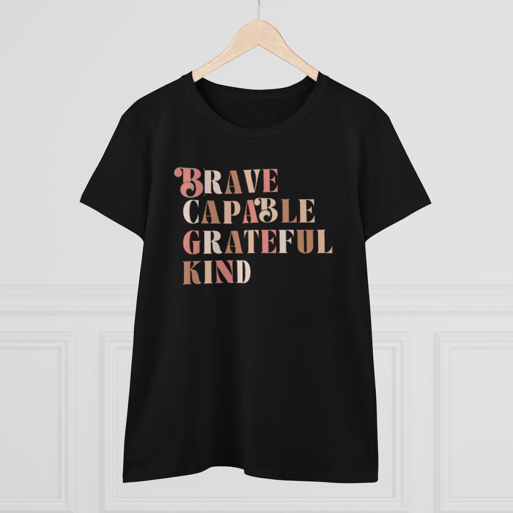 Brave, Capable, Grateful, and Kind Women's Tee - The Kindness Cause nonprofit gifts