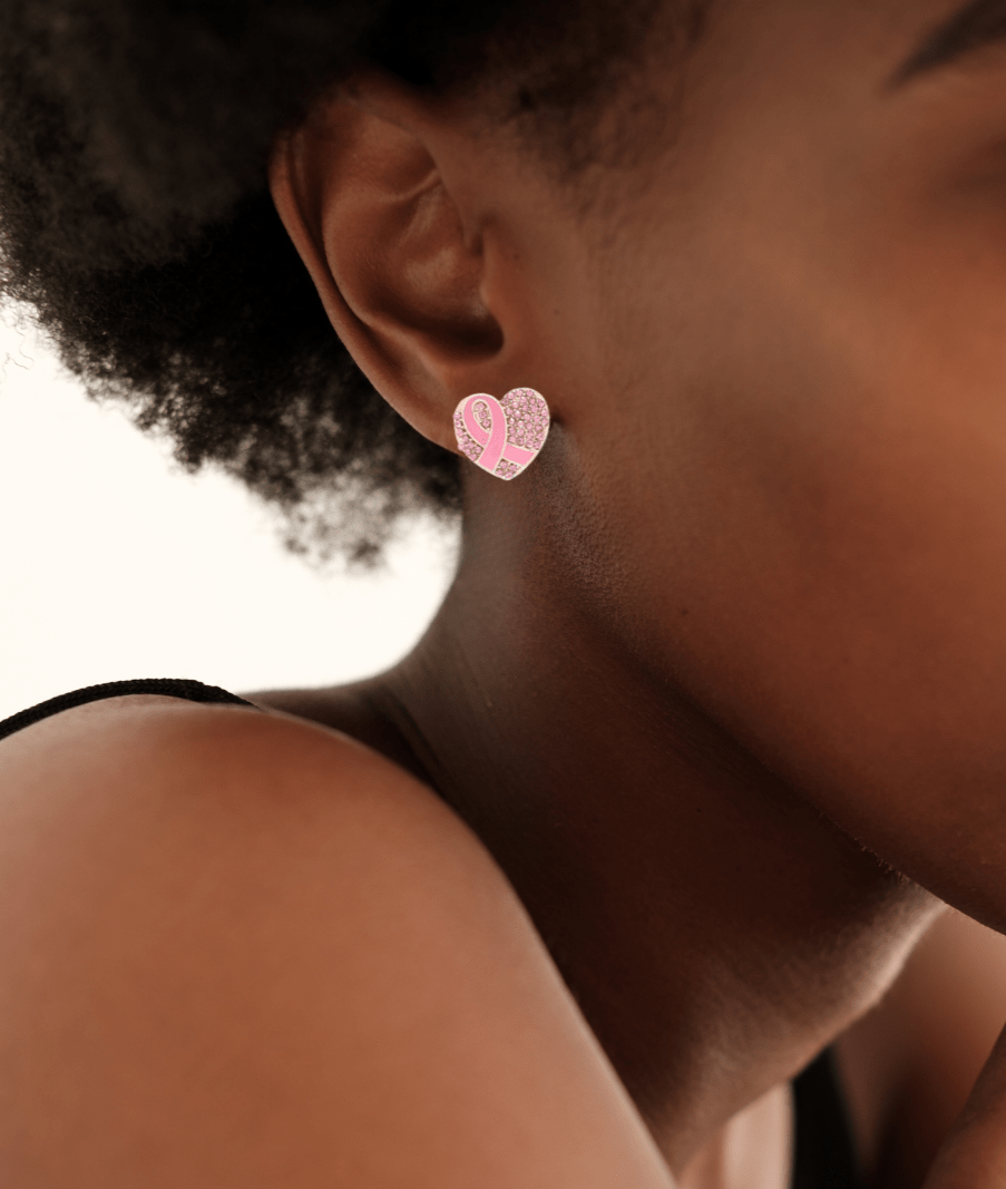 Breast Cancer Pink Ribbon Heart Stud Earrings - The Kindness Cause