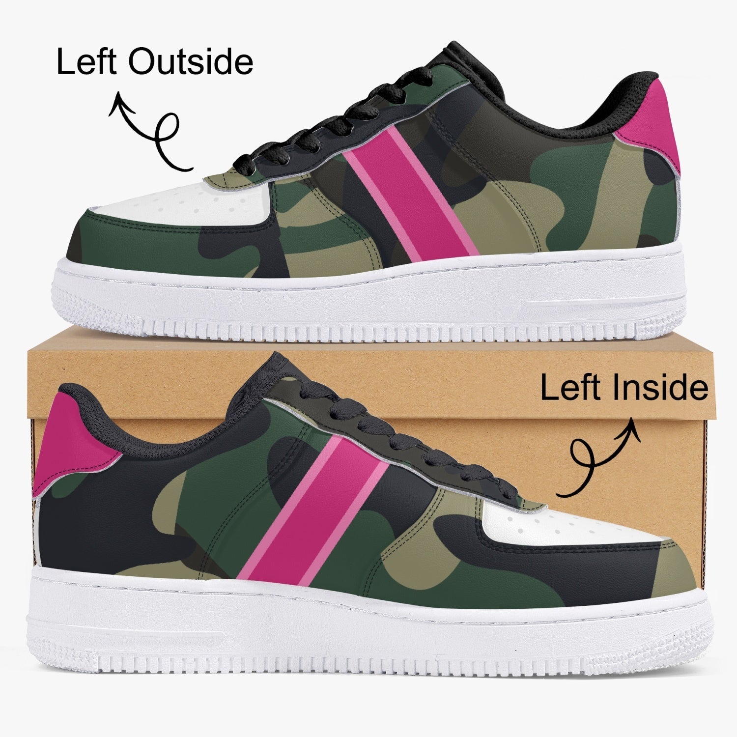 Camo Pink Stripe Low-Top Leather Sneakers - The Kindness Cause