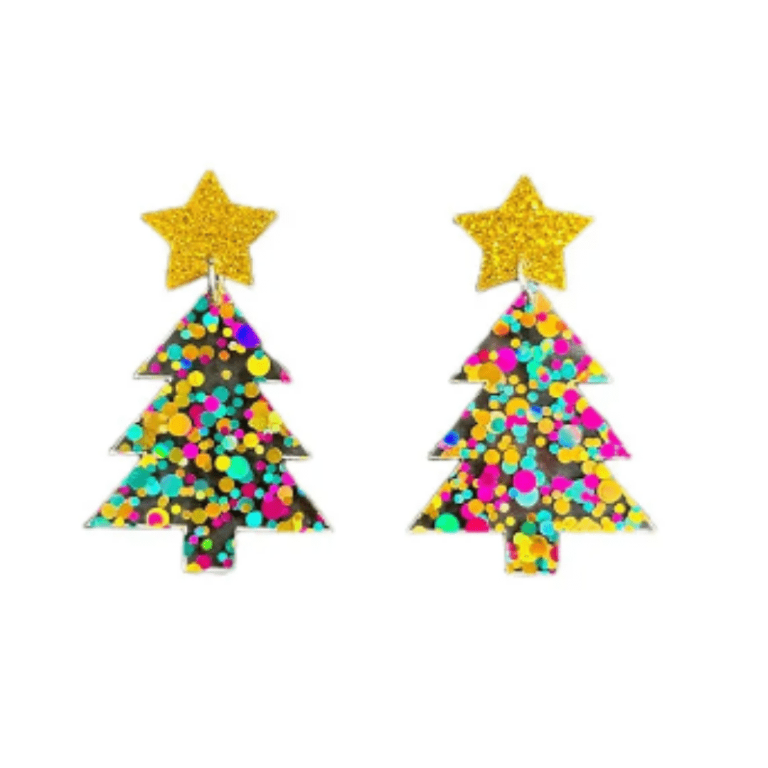 Christmas Tree Glitter Acrylic Drop Earrings - The Kindness Cause