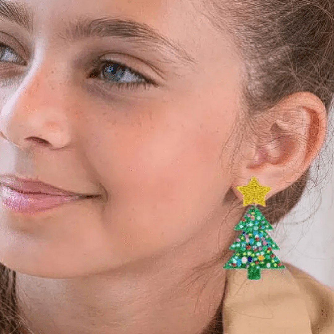 Christmas Tree Glitter Acrylic Drop Earrings - The Kindness Cause