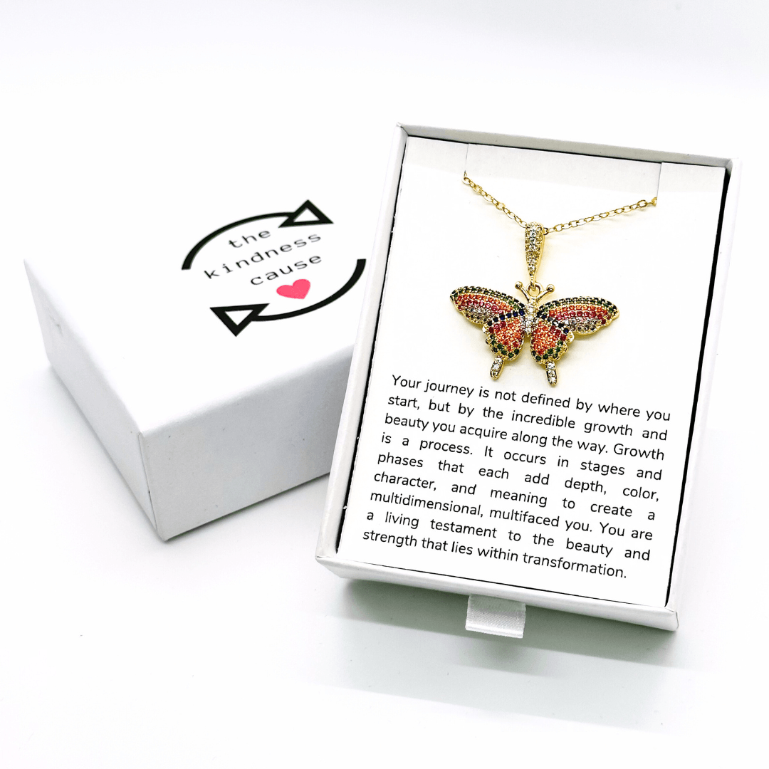 Colorful Micro Pave Cubic Zirconia 18K Gold Plated Butterfly Necklace - The Kindness Cause