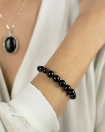 Crystal Beaded Bracelet - Black Agate - The Kindness Cause