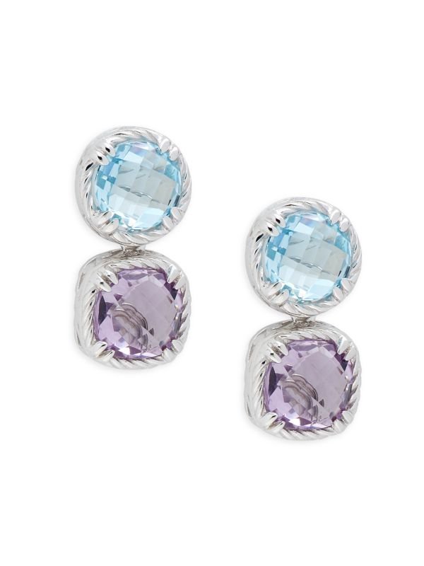 Delatori By ALOR Blue Topaz &amp; Amethyst Adjustable Drop Earrings - The Kindness Cause
