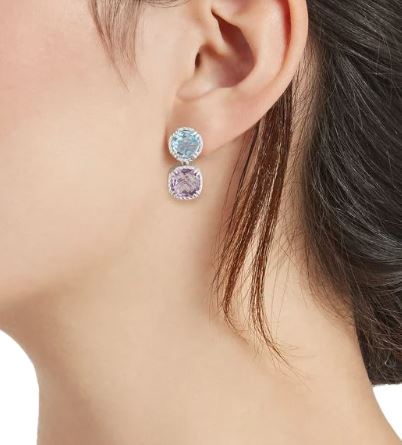 Delatori By ALOR Blue Topaz &amp; Amethyst Adjustable Drop Earrings - The Kindness Cause