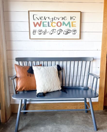 Everyone Is Welcome ASL Classroom Wood Sign - The Kindness Cause