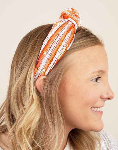 Fall Team Stripes Sequin Embellished Knotted Headband - The Kindness Cause