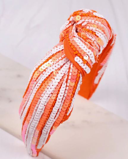 Fall Team Stripes Sequin Embellished Knotted Headband - The Kindness Cause