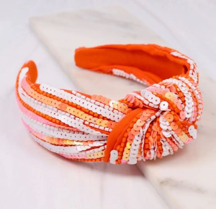 Fall Team Stripes Sequin Embellished Knotted Headband - The Kindness Cause
