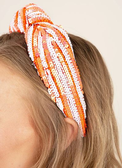 Fall Team Stripes Sequin Embellished Knotted Headband - The Kindness Cause