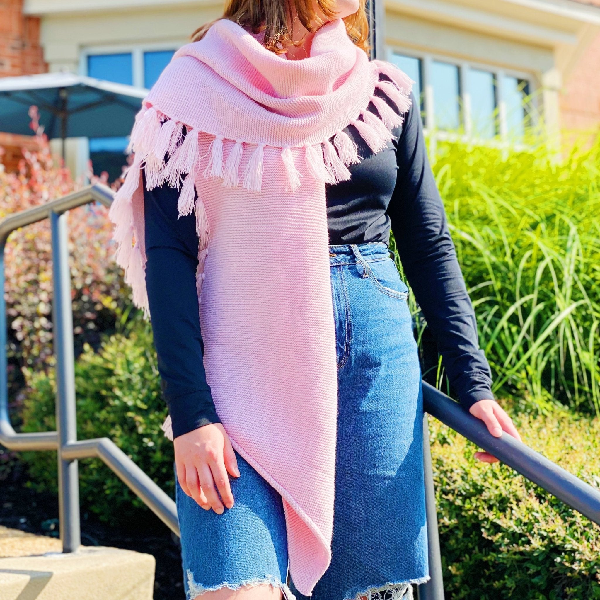 Feminine Fringe Pink Blanket Scarf - The Kindness Cause