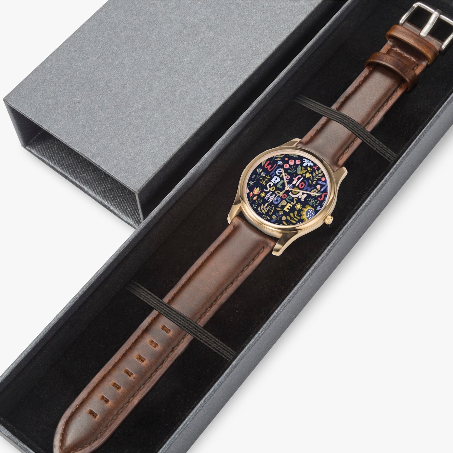 Hope Blooms Leather Strap Classic Quartz Watch - The Kindness Cause