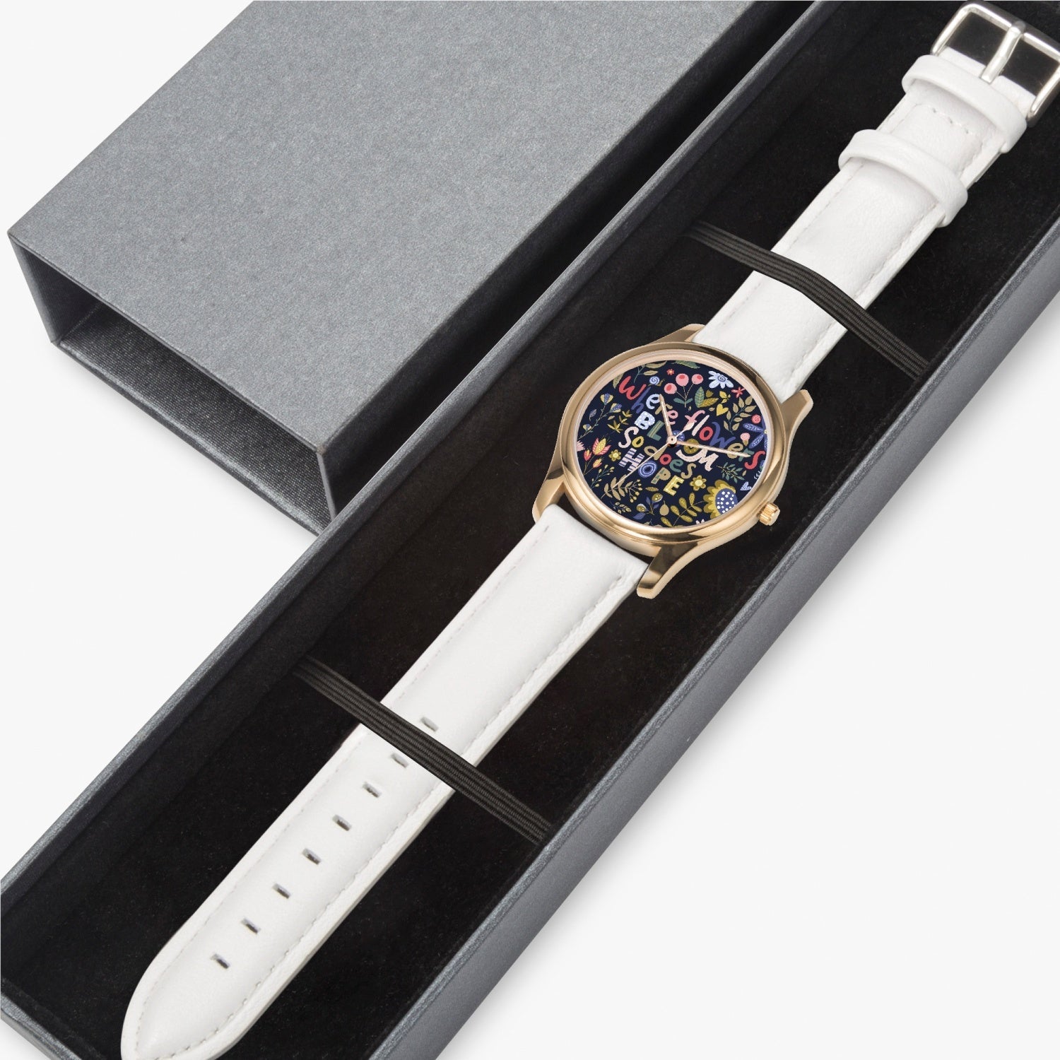 Hope Blooms Leather Strap Classic Quartz Watch - The Kindness Cause