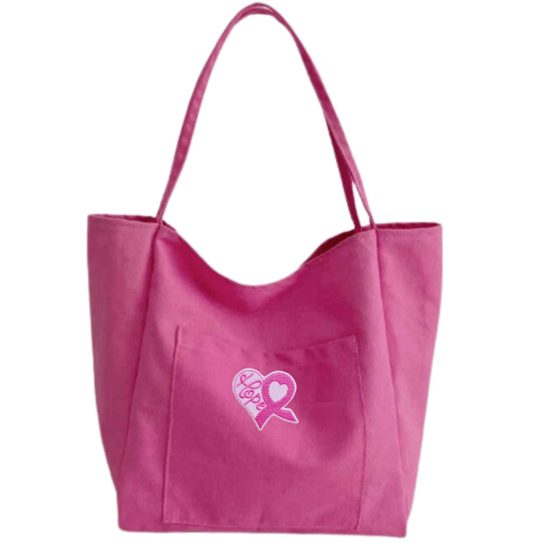 Hope Pink Ribbon Breast Cancer Large Canvas Tote Bag - The Kindness Cause